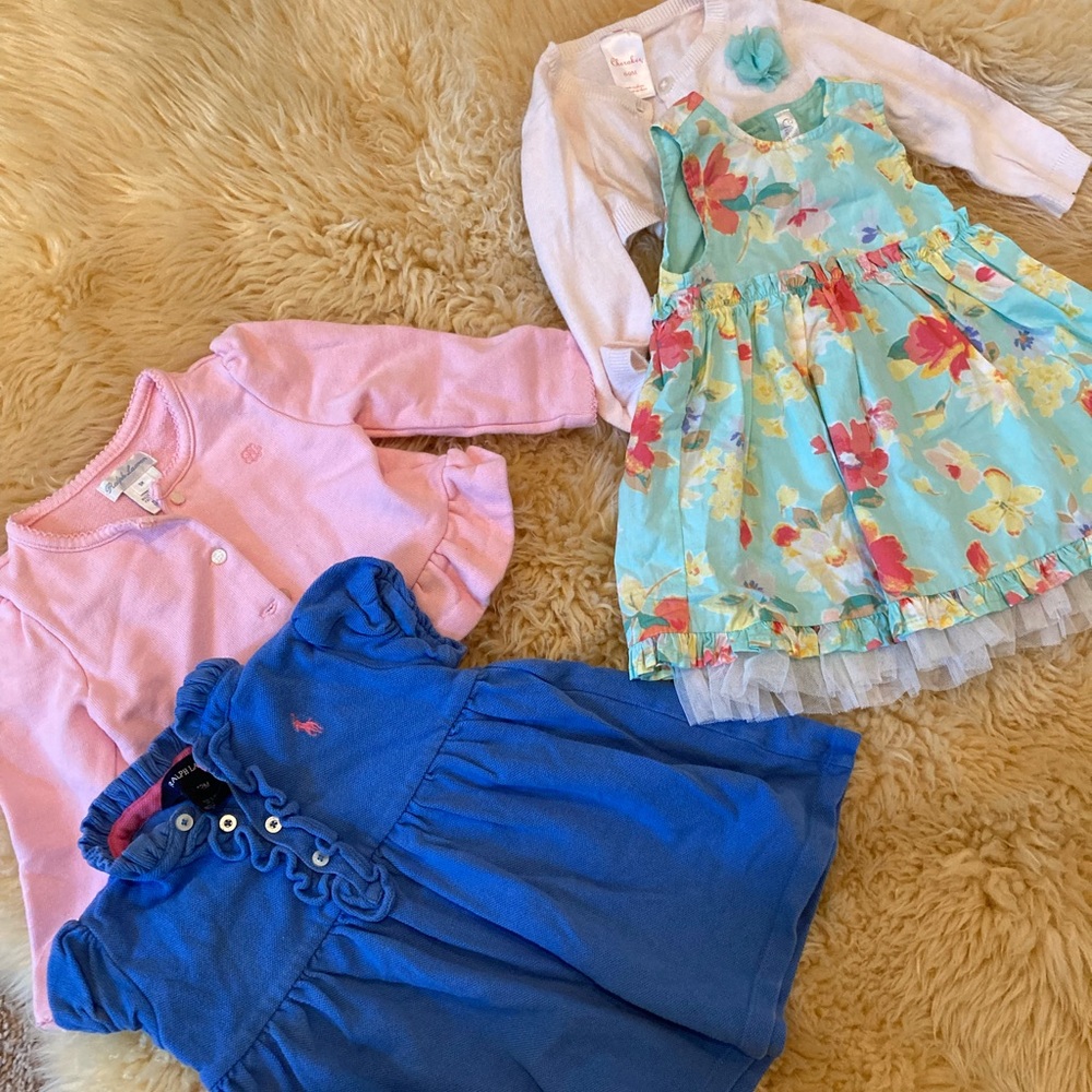 Ralph Lauren Baby Girl Dress & Cardigan Set Bundle